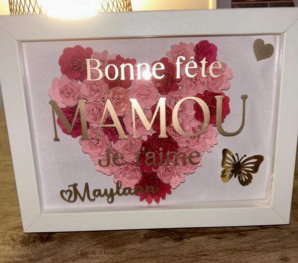 Tableau Fleurs en Papier 3D Personnalisable – "Je t'aime" avec Prénom