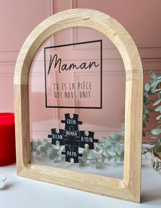 Cadre Arche Personnalisé "Maman, la pièce qui nous unit" – Design Puzzle