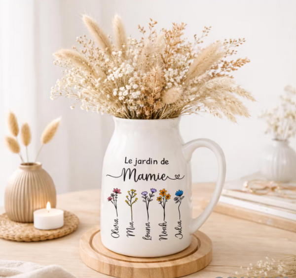 Vase Pichet Personnalisé "Le Jardin de Mamie" – Prénoms des Petits-Enfants