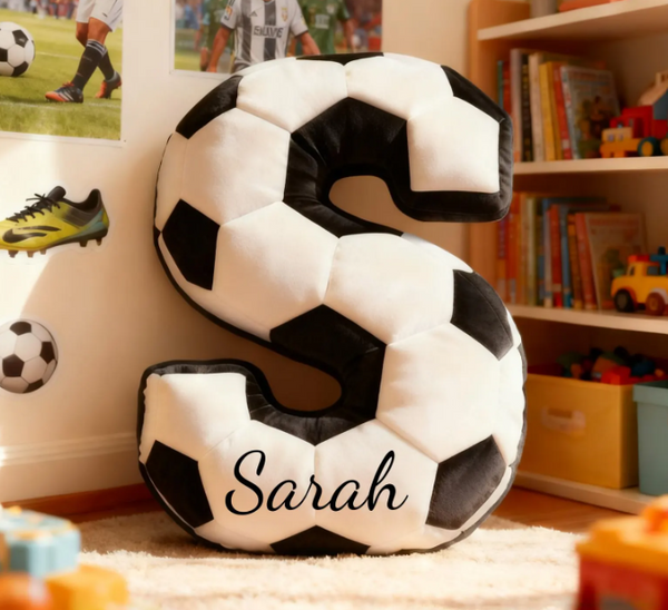 Coussin Lettre Football Personnalisable – Déco Sport pour Chambre d'Enfant